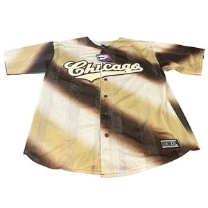 NWT Vintage Source Chicago Baseball‎ Jersey XL Brown Tan Mesh Gradient Button Up